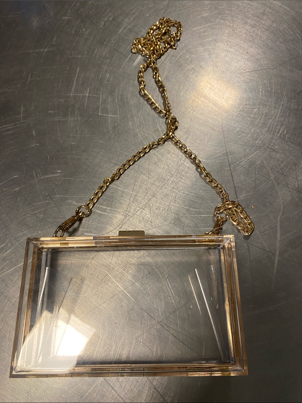 Clear Acrylic Box Clutch with Gold Chain
